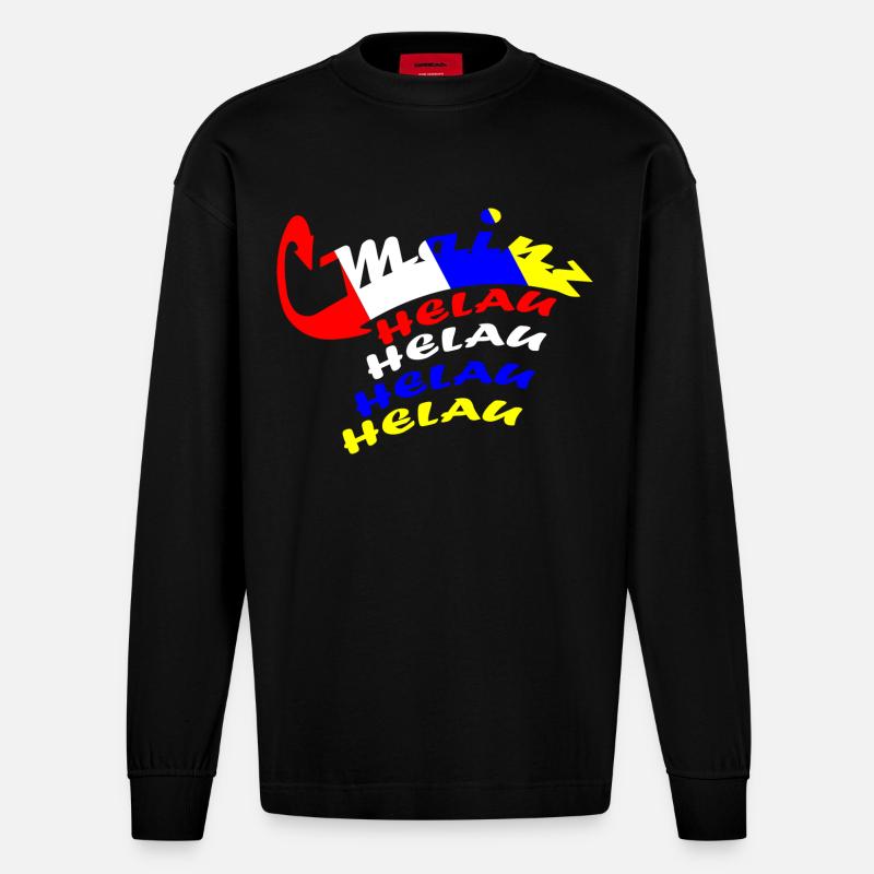 Conception du carnaval de Helau - Manches longues bio épais oversize fabriqué en UE - SOLID BLACK