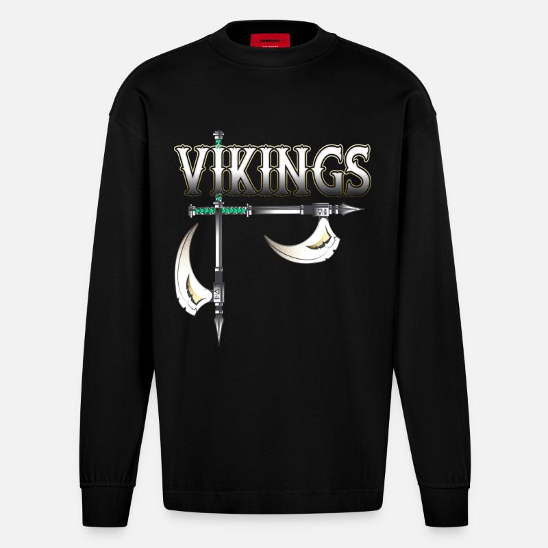 Wikinger Krieger - Heavyweight Oversized Organic Langarmshirt Made in EU - SOLID BLACK