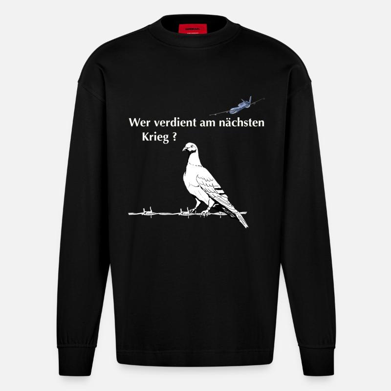Friedenstaube - Heavyweight Oversized Organic Langarmshirt Made in EU - SOLID BLACK