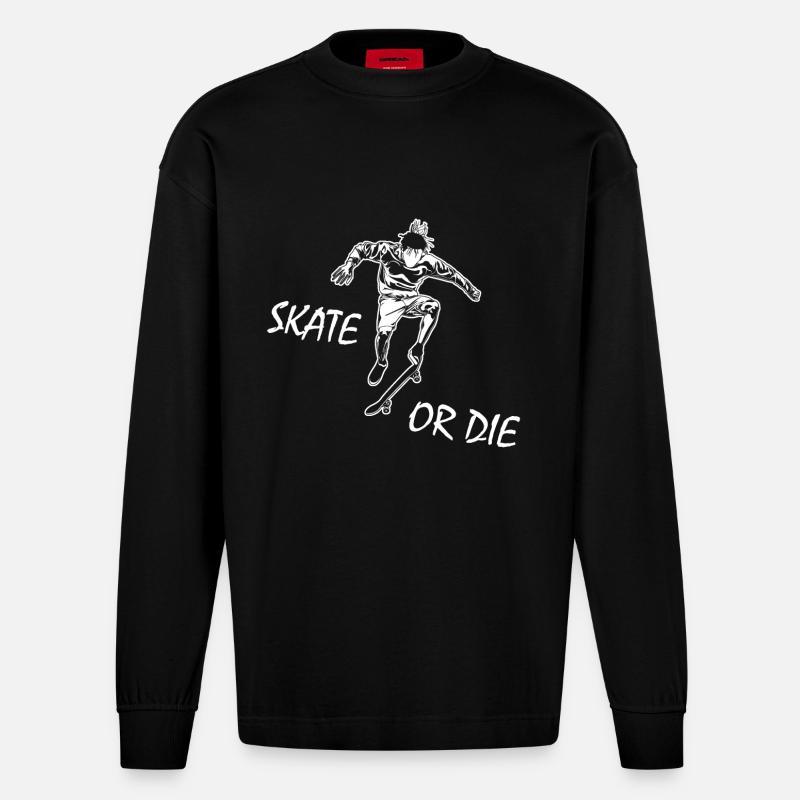 Skate Or Die - Heavyweight Oversized Organic Langarmshirt Made in EU - SOLID BLACK