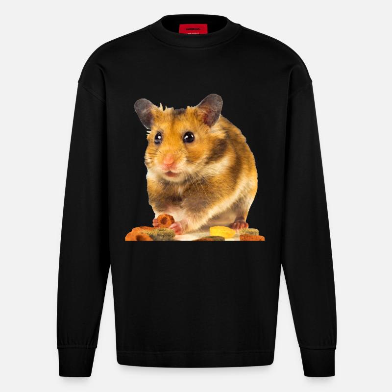 I am hamster - Heavyweight Oversized Organic Langarmshirt Made in EU - SOLID BLACK