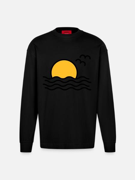 sunset - Heavyweight Oversized Organic Longsleeve Shirt Made in EU - SOLID BLACK