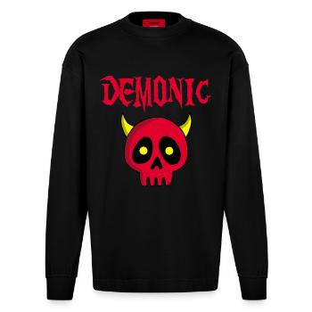 Tête de mort démon manga - Manches longues bio épais oversize fabriqué en UE - SOLID BLACK - Devant
