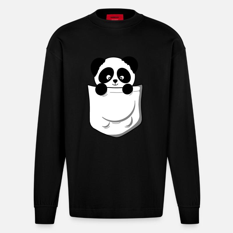 Panda panda ours poche drôle mignon - Manches longues bio épais oversize fabriqué en UE - SOLID BLACK