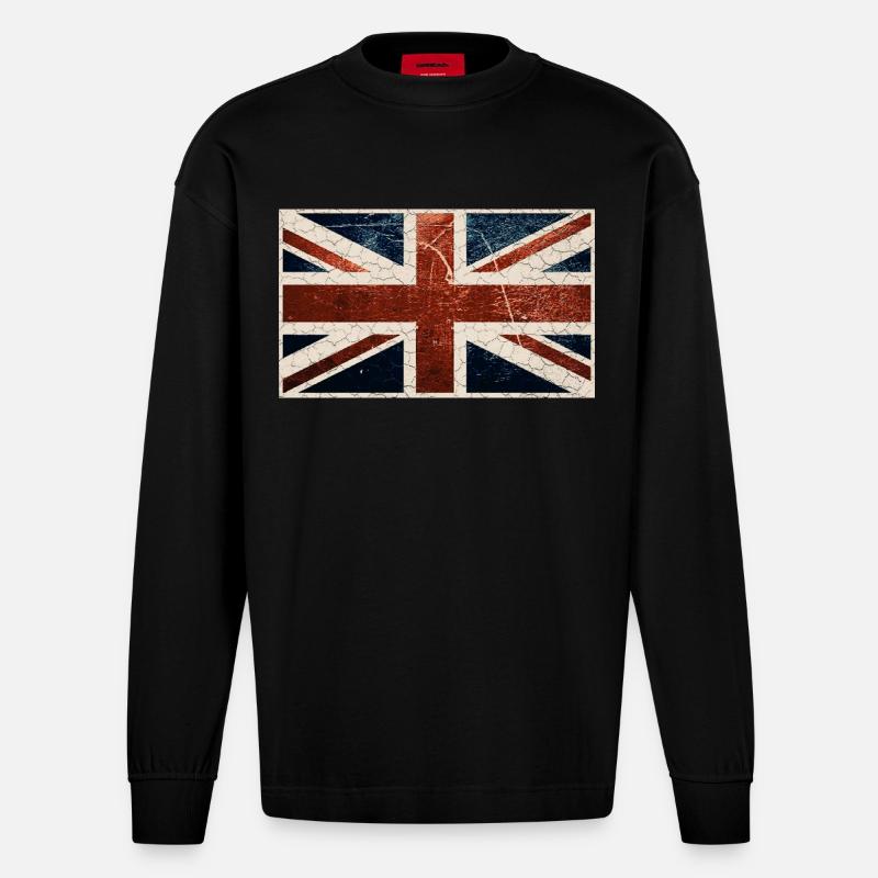 Drapeau anglais - Manches longues bio épais oversize fabriqué en UE - SOLID BLACK