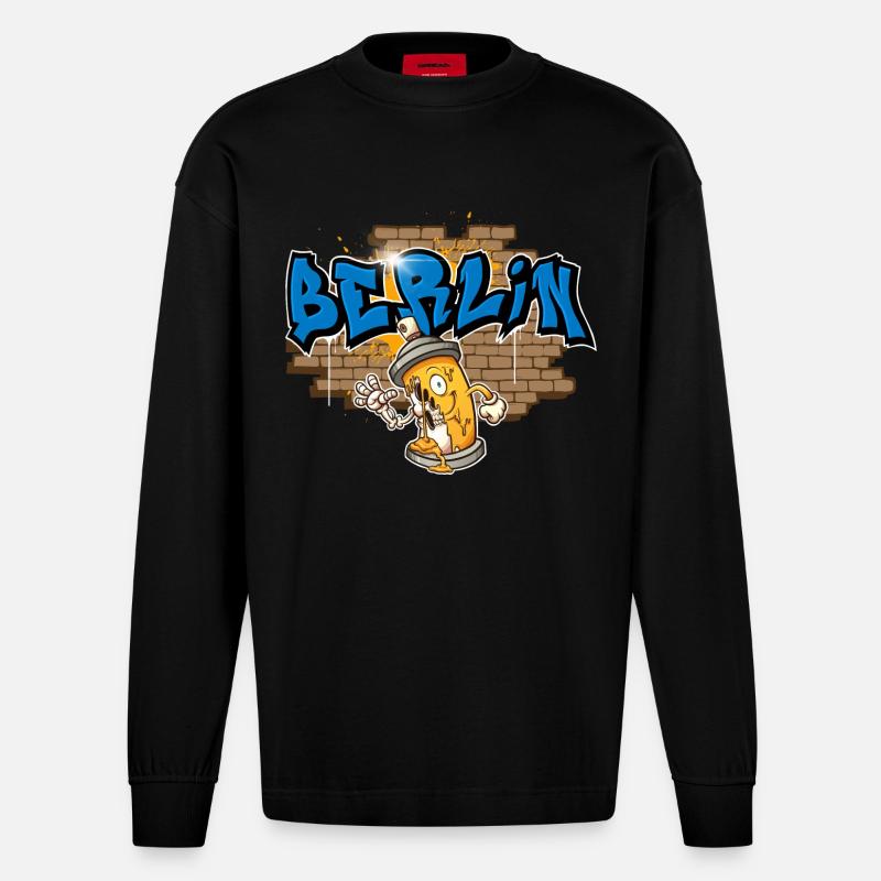 Graffiti de Berlin - Manches longues bio épais oversize fabriqué en UE - SOLID BLACK