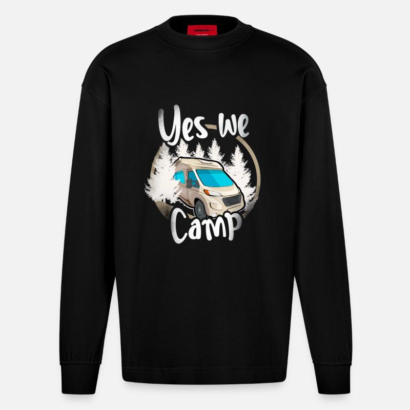 Oui nous campons - Manches longues bio épais oversize fabriqué en UE - SOLID BLACK