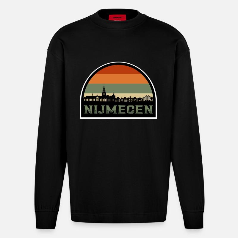 Nimègue Pays-Bas Skyline Silhouette Drapeau Néerlandais - Manches longues bio épais oversize fabriqué en UE - SOLID BLACK