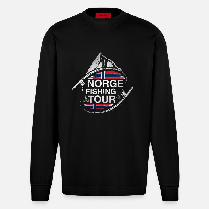 Tour de pêche de Norge - Manches longues bio épais oversize fabriqué en UE - SOLID BLACK