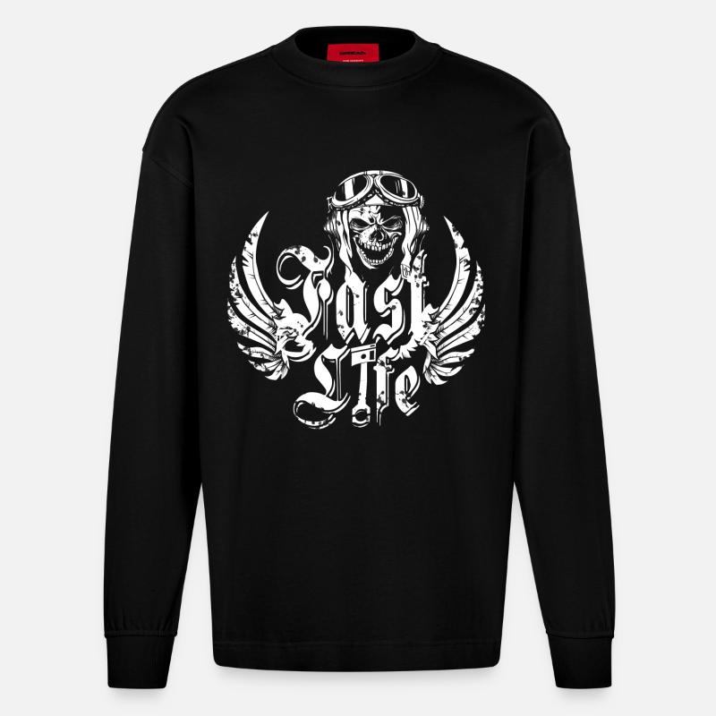 Biker Leben - Heavyweight Oversized Organic Langarmshirt Made in EU - SOLID BLACK
