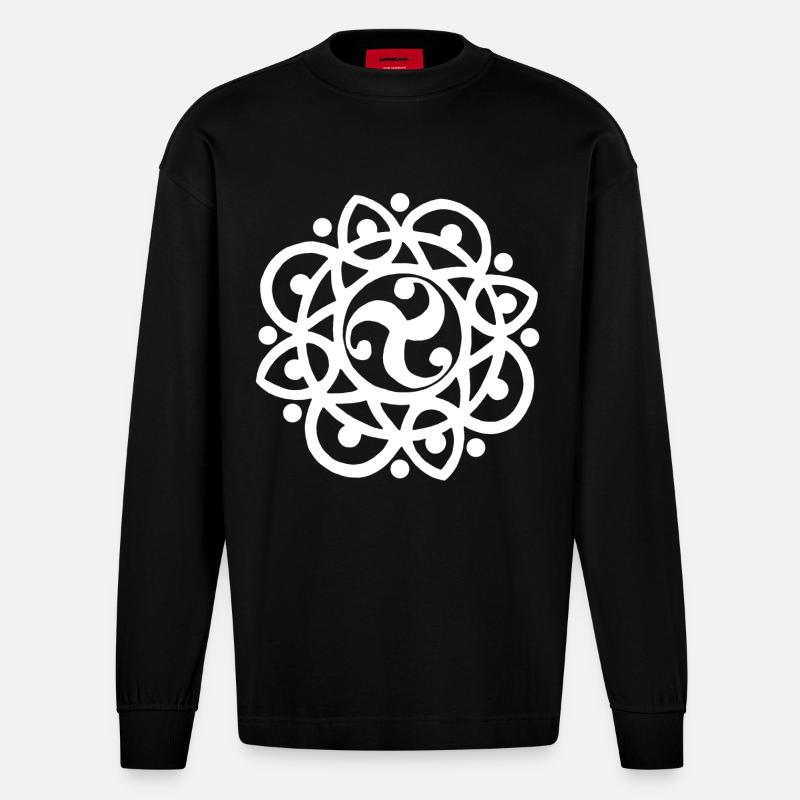 Fleur et soleil celtes (blanc) - Manches longues bio épais oversize fabriqué en UE - SOLID BLACK