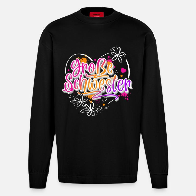 Große Schwester - Heavyweight Oversized Organic Langarmshirt Made in EU - SOLID BLACK