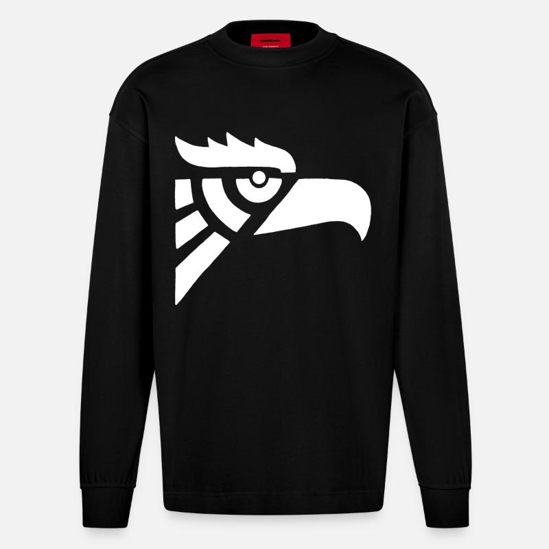 Adlerkopf weiß aztekisch - Heavyweight Oversized Organic Langarmshirt Made in EU - SOLID BLACK