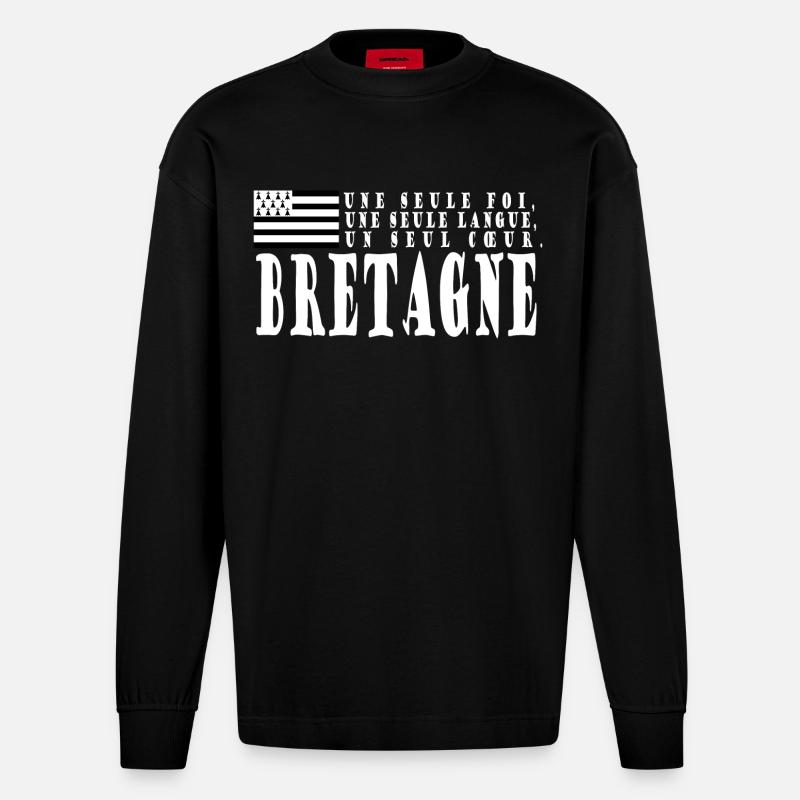 Idée cadeau Bretagne. Proverbe et drapeau Breton - Manches longues bio épais oversize fabriqué en UE - SOLID BLACK