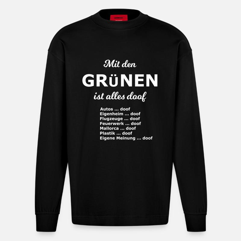 Doofe Partei - Heavyweight Oversized Organic Langarmshirt Made in EU - SOLID BLACK