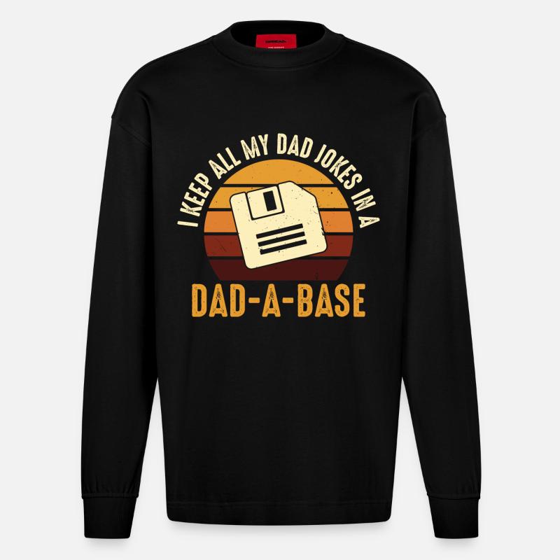 Papa Witz Diskette Retro Design - Heavyweight Oversized Organic Langarmshirt Made in EU - SOLID BLACK