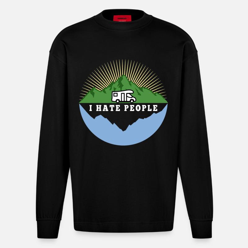 I hate people - Camping Nature Solitude - Manches longues bio épais oversize fabriqué en UE - SOLID BLACK