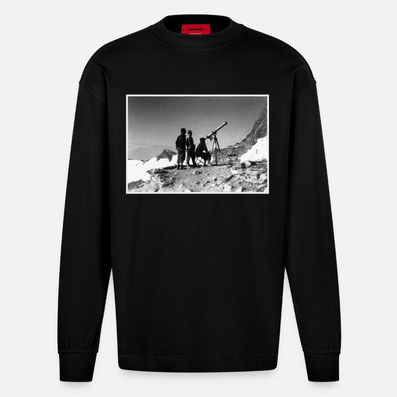 Trois hommes et un télescope - Manches longues bio épais oversize fabriqué en UE - SOLID BLACK
