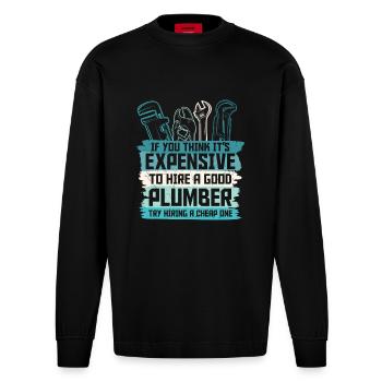 Embaucher un bon plombier n’est pas cher - Manches longues bio épais oversize fabriqué en UE - SOLID BLACK - Devant