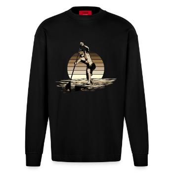 Standup Paddleboarding - SUP - Heavyweight Oversized Organic Longsleeve Shirt Made in EU - SOLID BLACK - Front