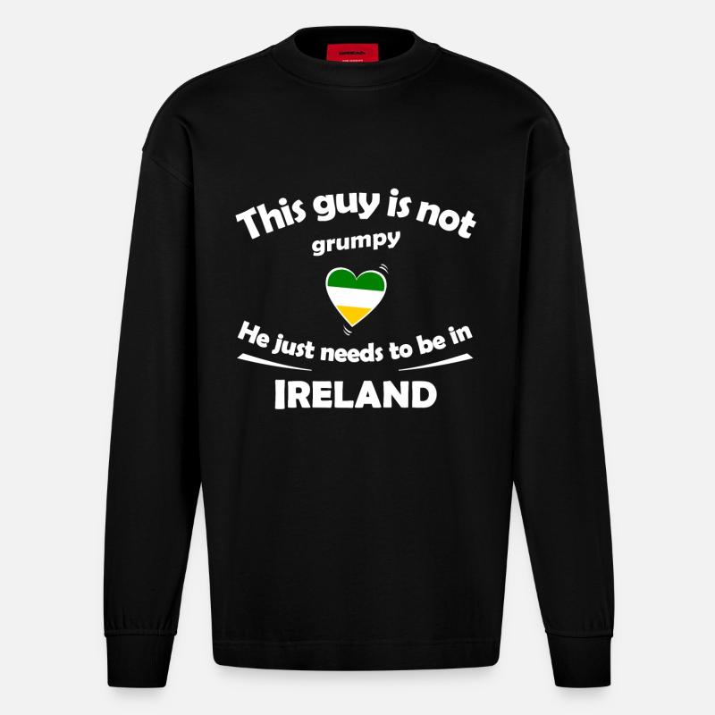 Vacances en Irlande - Manches longues bio épais oversize fabriqué en UE - SOLID BLACK