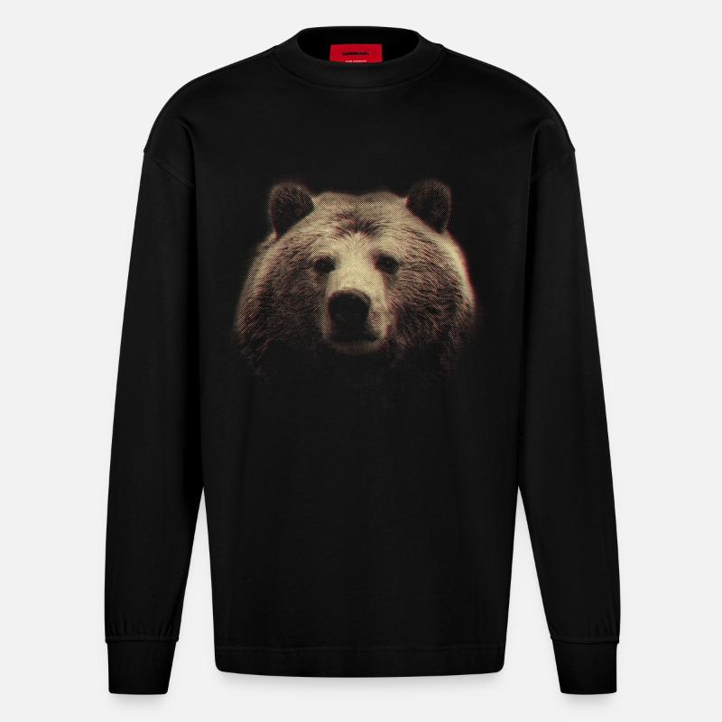 Rothalftone Bärenkopf - Heavyweight Oversized Organic Langarmshirt Made in EU - SOLID BLACK