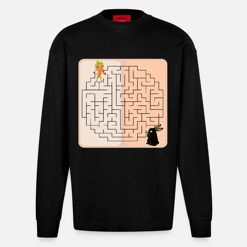 Labyrinth Bunny Easter Bunny - Heavyweight Oversized Organic Longsleeve Shirt Made in EU - SOLID BLACK