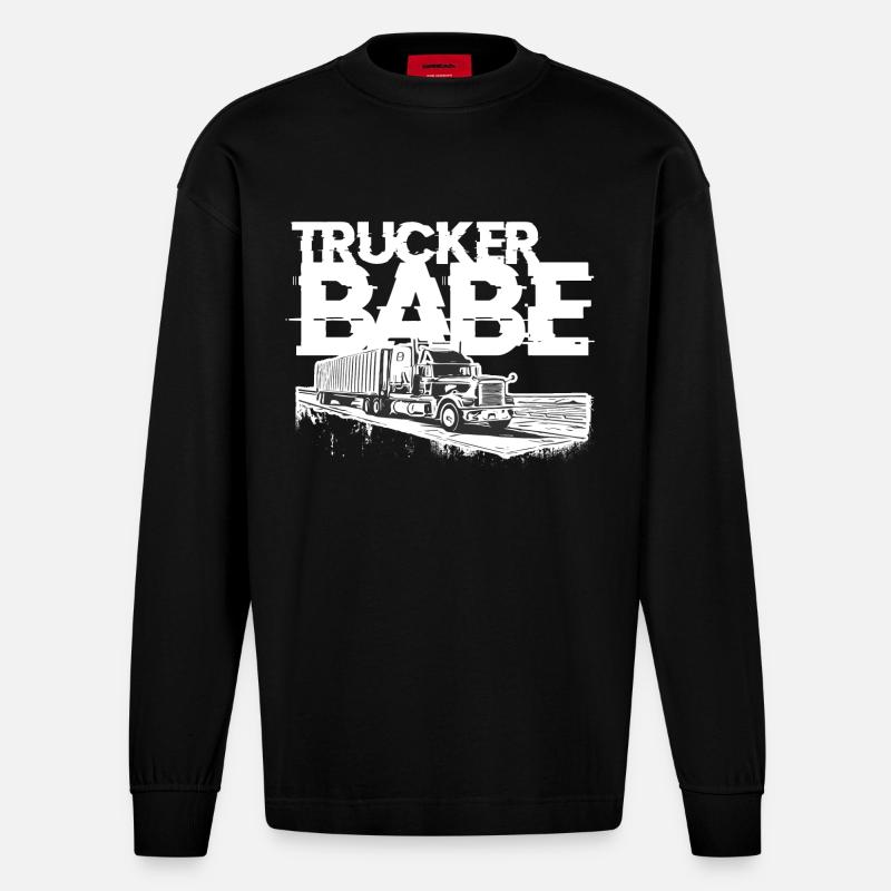 Trucker Babe - Heavyweight Oversized Organic Langarmshirt Made in EU - SOLID BLACK