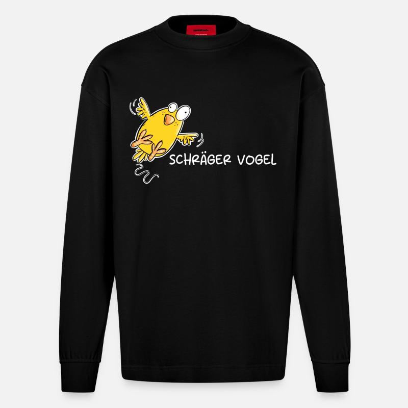Schräger Vogel I Statement Spruch - Heavyweight Oversized Organic Langarmshirt Made in EU - SOLID BLACK