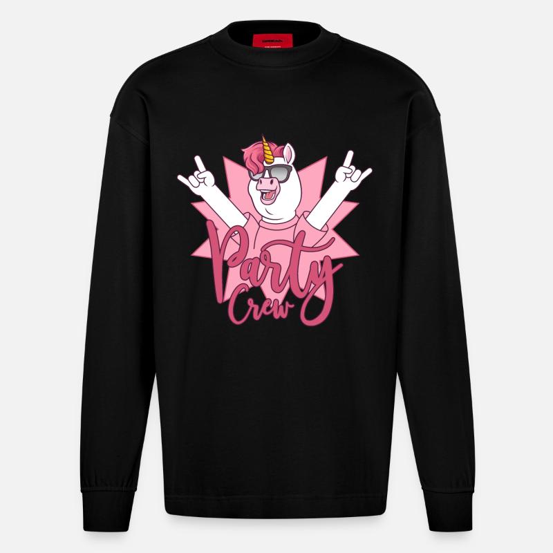 Party Crew Einhorn - Heavyweight Oversized Organic Langarmshirt Made in EU - SOLID BLACK