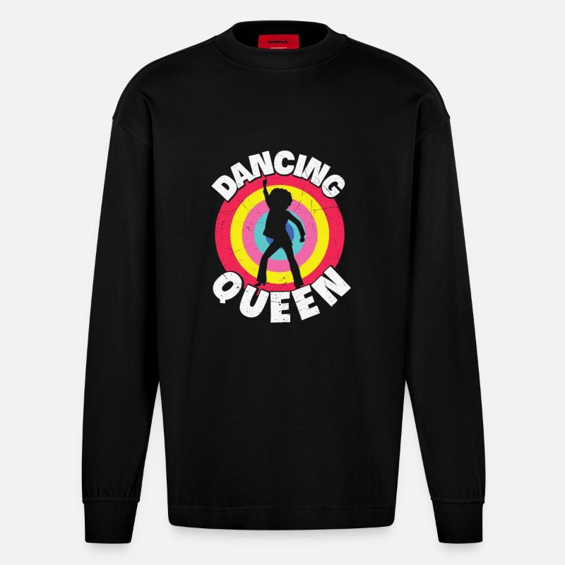 Dancing Queen Roller Disco Outfit 70s - Heavyweight Oversized Organic Longsleeve Shirt Made in EU - SOLID BLACK
