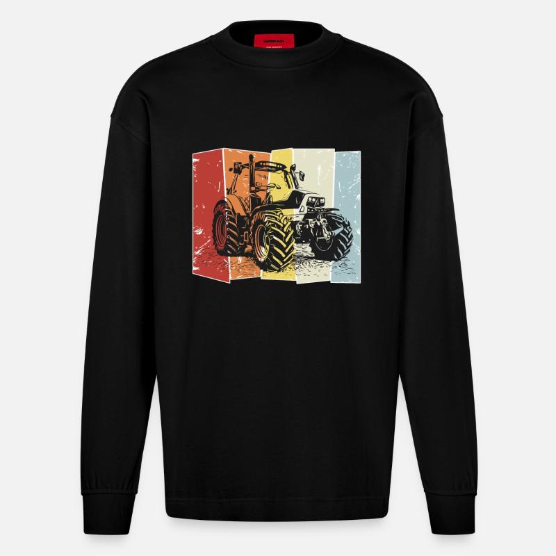 Tractor Deutz retro - Heavyweight Oversized Organic Longsleeve Shirt Made in EU - SOLID BLACK
