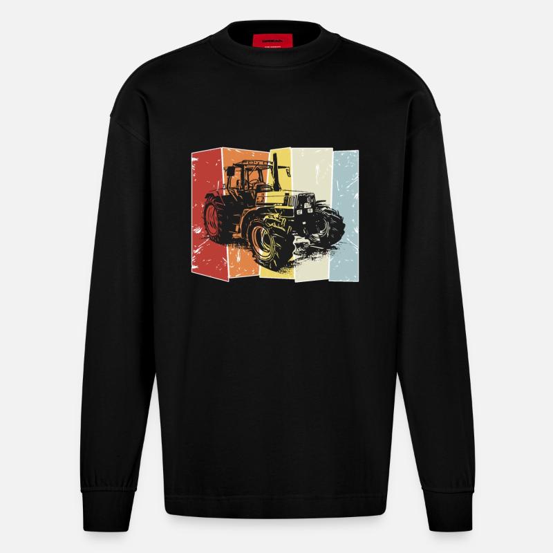 Tracteur Deutz style rétro - Manches longues bio épais oversize fabriqué en UE - SOLID BLACK