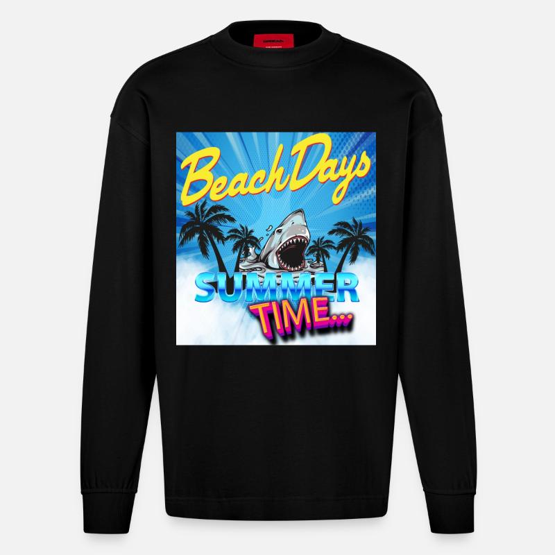 Summer Time - Heavyweight Oversized Organic Longsleeve Shirt Made in EU - SOLID BLACK