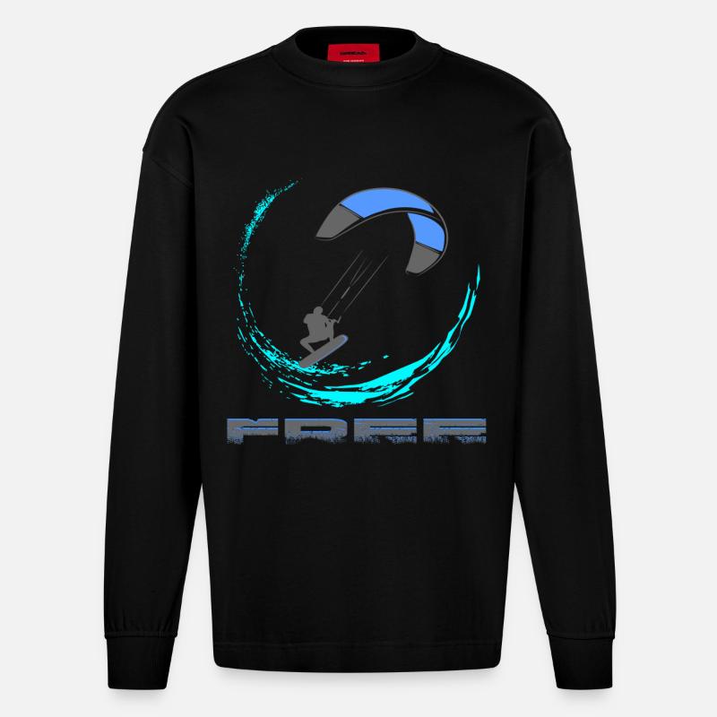 Kitesurf - Heavyweight Oversized Organic Langarmshirt Made in EU - SOLID BLACK