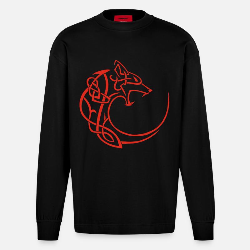 Roter Mondwolf - Heavyweight Oversized Organic Langarmshirt Made in EU - SOLID BLACK