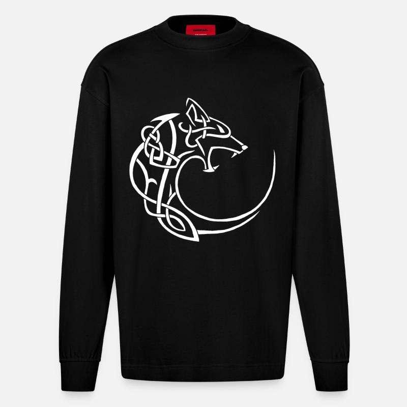 Weißer Mondwolf - Heavyweight Oversized Organic Langarmshirt Made in EU - SOLID BLACK
