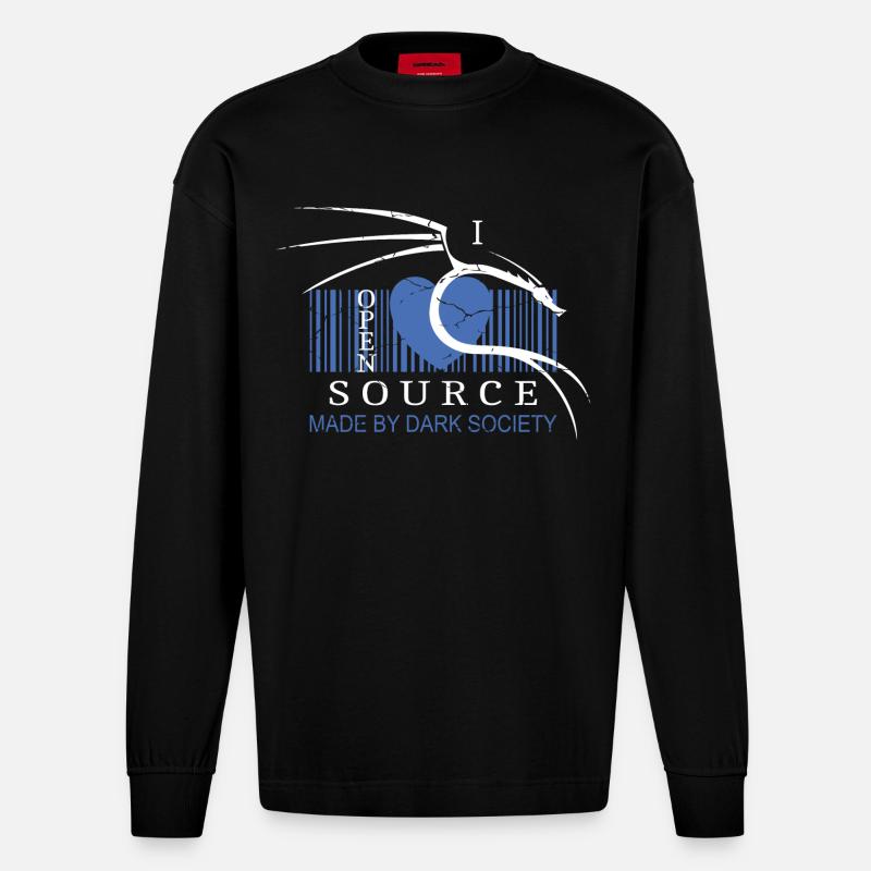 I Love Open Source Software - Heavyweight Oversized Organic Longsleeve Shirt Made in EU - SOLID BLACK