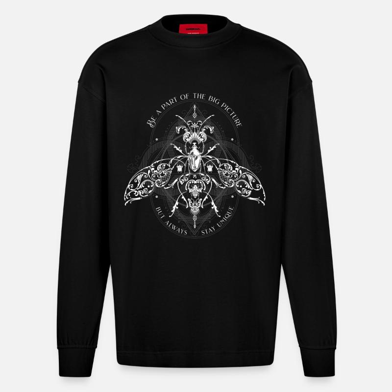 Insects Psychedelic Bug Pattern - Heavyweight Oversized Organic Longsleeve Shirt Made in EU - SOLID BLACK
