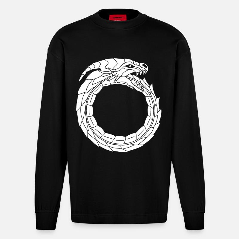 Dragon blanc dévoreur - Manches longues bio épais oversize fabriqué en UE - SOLID BLACK