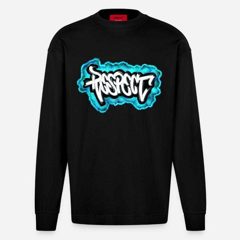 Respect Graffiti design - Heavyweight Oversized Organic Langarmshirt Made in EU - SOLID BLACK