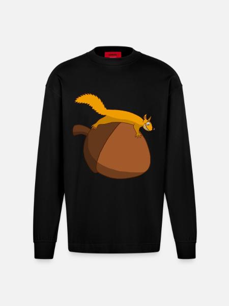 The squirrel against the glans - Heavyweight Oversized Organic Longsleeve Shirt Made in EU - SOLID BLACK