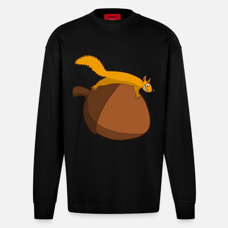 Das Eichhörnchen gegen die Eichel - Heavyweight Oversized Organic Langarmshirt Made in EU - SOLID BLACK