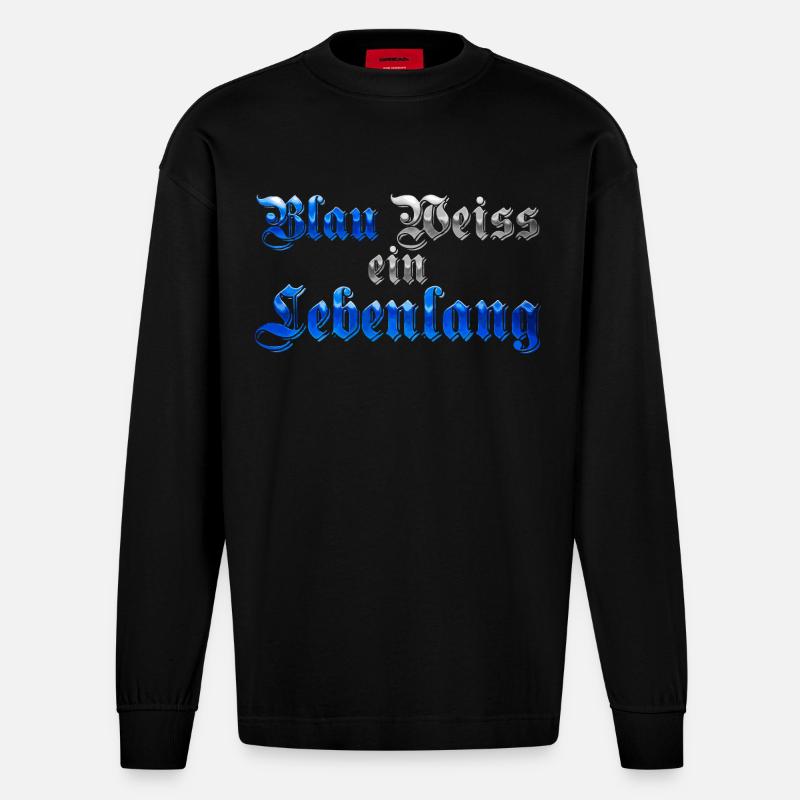 Blau Weiss ein Lebenlang - Heavyweight Oversized Organic Langarmshirt Made in EU - SOLID BLACK