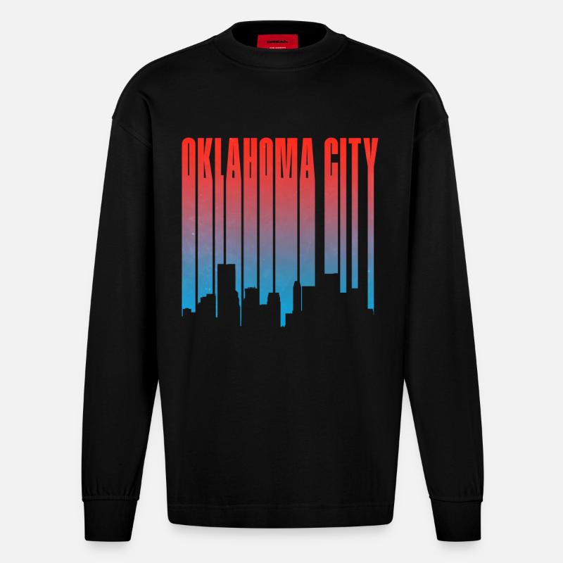 Oklahoma City Skyline Gradient - Heavyweight Oversized Organic Langarmshirt Made in EU - SOLID BLACK