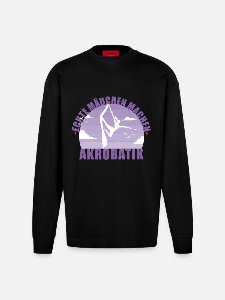 Echte Mädchen machen Akrobatik! Geschenk - Heavyweight Oversized Organic Langarmshirt Made in EU - SOLID BLACK
