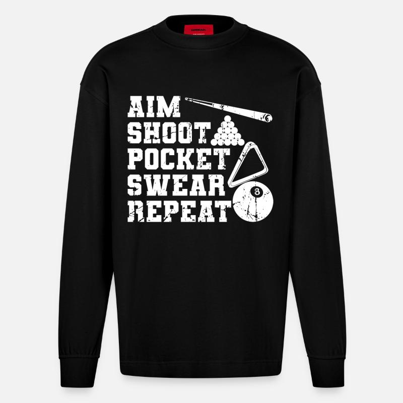 Witziger Billard Spruch - Heavyweight Oversized Organic Langarmshirt Made in EU - SOLID BLACK