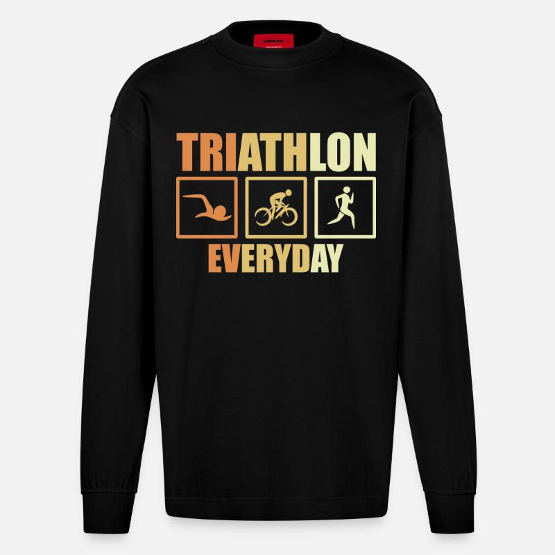 Routine de triathlon à vélo - Manches longues bio épais oversize fabriqué en UE - SOLID BLACK