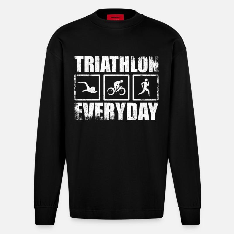 Triathlon Routine - Heavyweight Oversized Organic Langarmshirt Made in EU - SOLID BLACK
