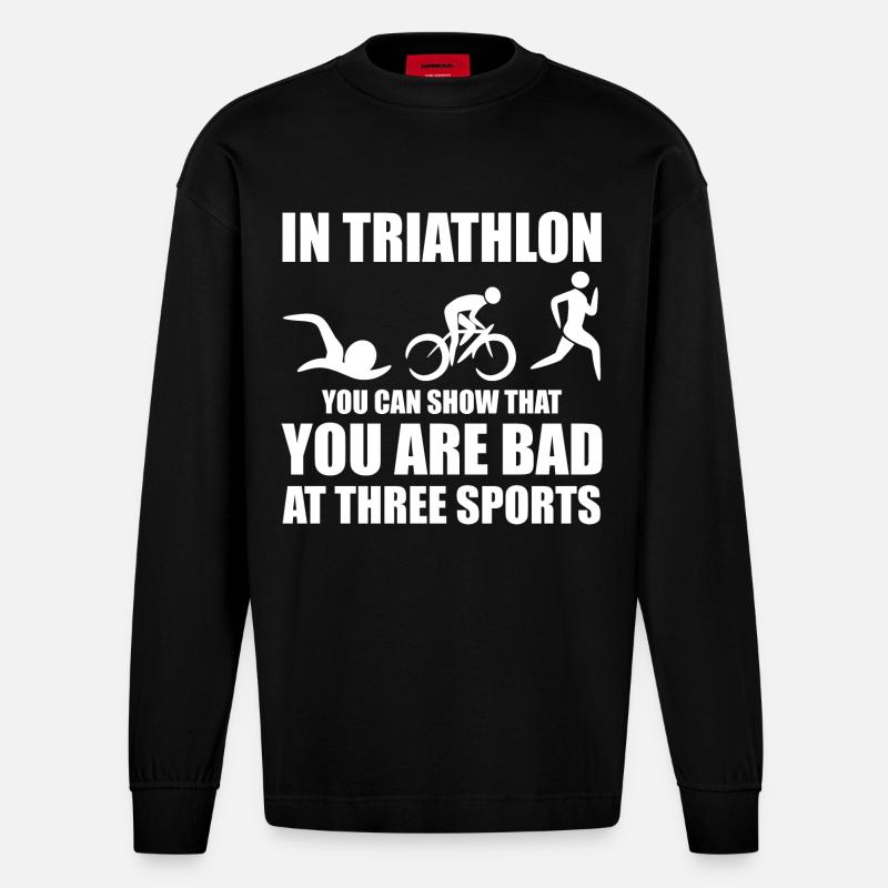 Witziger Triathleten Spruch - Heavyweight Oversized Organic Langarmshirt Made in EU - SOLID BLACK